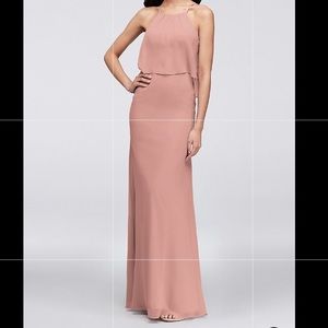 Flounced Crinkle Chiffon Sheath Bridesmaid Dress